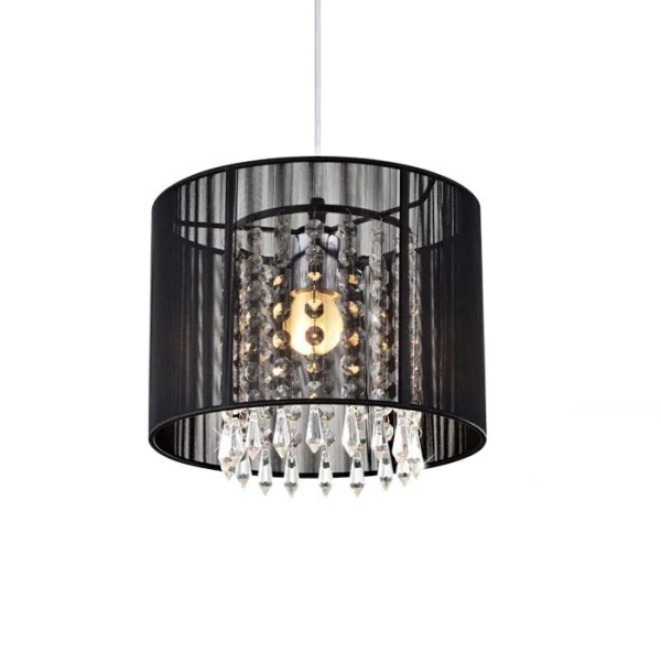 pendente cupula tecido seda preto e pingente de cristal marca miresa