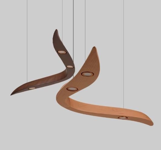 pendente em curva de madeira com spot de LED marca miresa