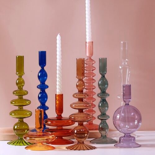 Castiçais de vidro para velas de cera