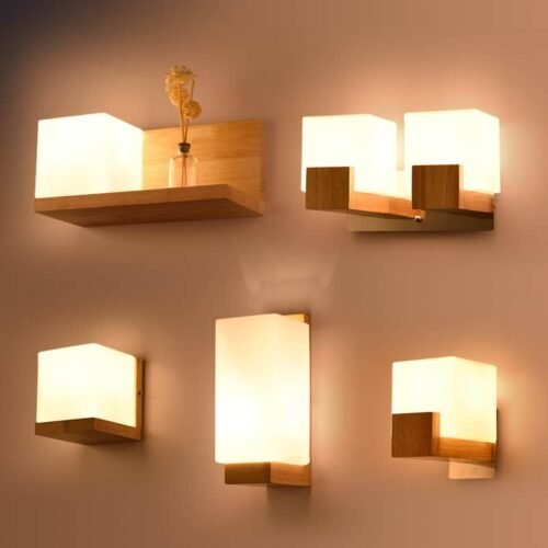 Lumin-ria-de-parede-de-madeira-led-candelabro-moderno-de-vidro-fosco-estilo-n-rdico-corredor Arandela madeira e vidro fosco