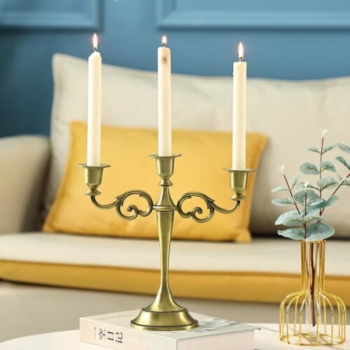 Candelabro metal banhado p/ 3 velas