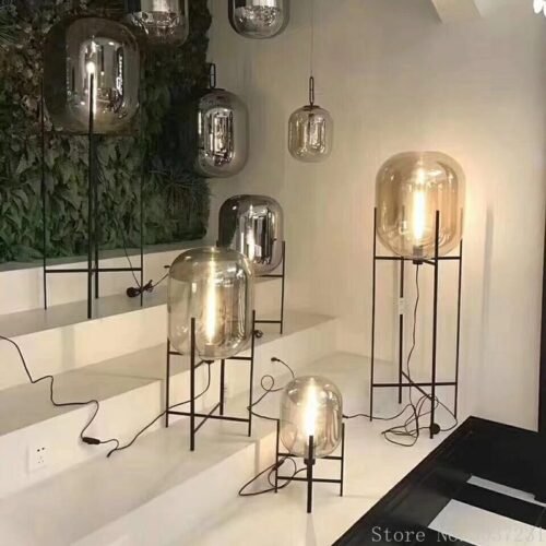 Fuma-a-moderna-l-mpada-de-assoalho-vidro-cinza-industrial-quatro-trip-sala-estar-quarto-casa Luminária de chão industrial de vidro