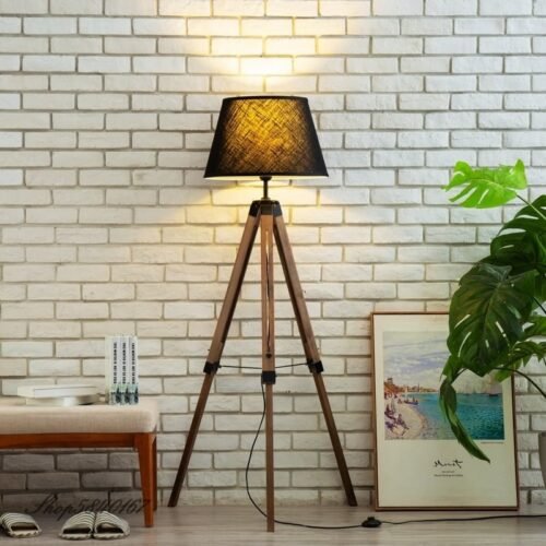 Lumin-ria-de-piso-vintage-para-decora-o-trip-com-l-mpadas-de-madeira-para-decora Luminária de piso vintage tripé