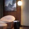 Nordic-l-mpada-de-assoalho-design-p-s-moderno-ouro-branco-meatl-led-bola-l-mpada Luminária de chão dourada bola de vidro
