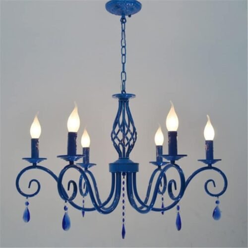 Cor-azul-do-metal-lustre-de-cristal-e14-vela-l-mpada-luz-europeu-cl-ssico-do Lustre azul provençal europeu