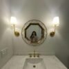 Miresa-Classico-arandela-com-tecido-branco-lampada-sombra-1-luz-do-vintage-interior-luminria Arandela dourada classica para pia de banheiro e lavabos com cupula de tecido conica