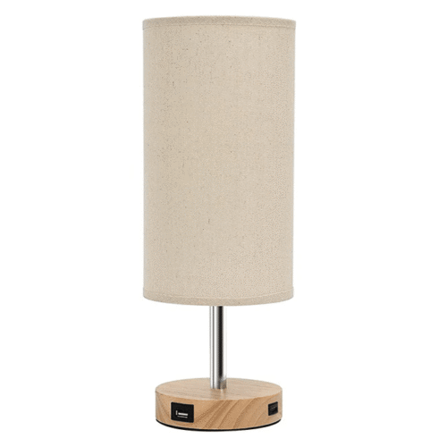 Miresa-loja-virtual-de-luminarias-e-objetos-de-decoracao-abajur-simples-base-de-madeira-cupula-tecido-com-2-USB-MiresaMiresa-loja-virtual-de-luminarias-e-objetos-de-decoracao- Abajur simples madeira maciça