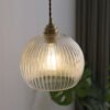 Nordic-Modern-Leitoso-Branco-Vidro-Luz-Pingente-Cobre-Lustre-L-mpada-para-Quarto-Sala-de-Jantar Pendente Cobre e vidro listrado