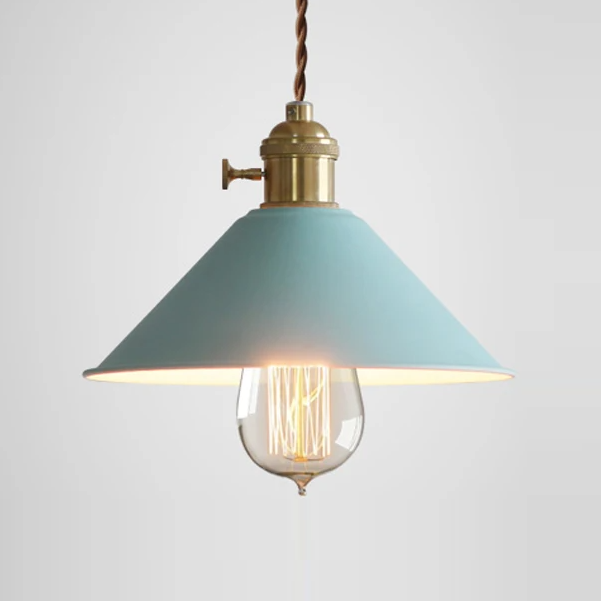 pendente moderno industral chapeu aluminio azul marca miresa