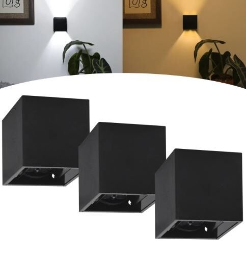Kit Com 3Un Mini Arandela Preta Led 3w