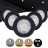 Kit-5-spot-led-capa-preta-7w-direcionavel-round-light-color-branco-frio-neutro-quente Kit com 5Un spot led preta 7w