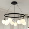 Modern-Bola-De-Vidro-Lustre-Luz-Home-Decoation-LED-Teto-Lustre-Para-Sala-de-jantar-Sala Lustre circulo alumínio e bolas de vidro