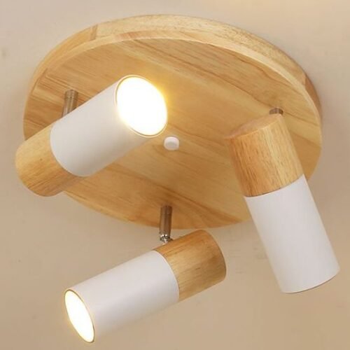 Nordic-Luz-De-Teto-De-Madeira-LED-Rotatable-Multihead-Preto-Branco-Projectores-Decora-o-Para-Quarto Spot moderno branco e acabamento madeira