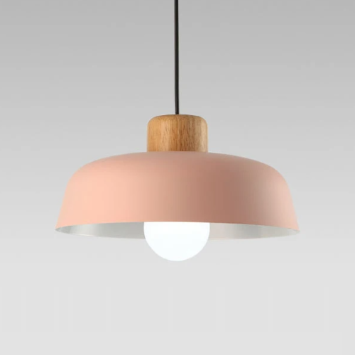 pendente de aluminio rosa marca miresa Pendente moderno alumínio e madeira
