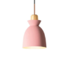 pendente moderno aluminio rosa marca miresa com detalhe em madeira Pendente alumínio colorido e madeira maciça