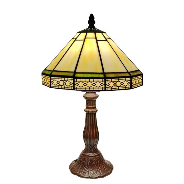 Candeeiro-de-mesa-pequeno-com-malha-geom-trica-estilo-Tiffany-vidro-antiquado-base-de-metal-estudo Abajur Tiffany Malha Geométrica