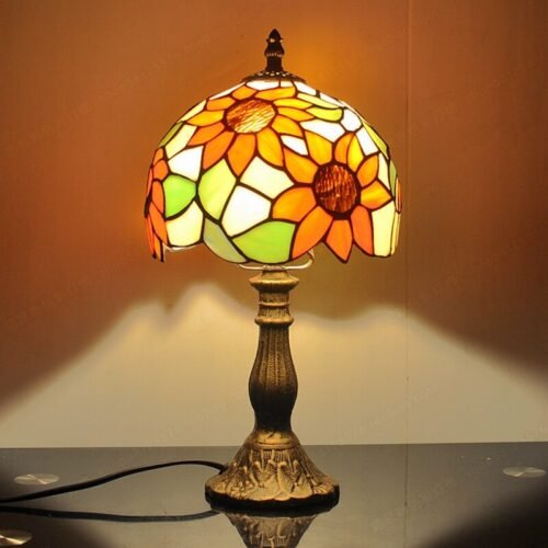 Lumin-ria-de-vidro-Tiffany-com-girass-is-ilumina-o-n-rdica-para-quarto-cabeceira-e Abajur Vidro Art Decor Tiffany