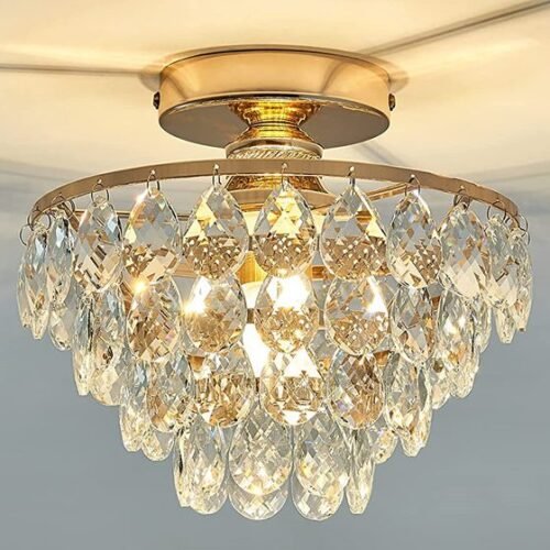 Lustre-de-cristal-semi-nivelado-l-mpada-de-teto-para-corredor-e-quarto-luz-decorativa-moderna Luminária sobrepor estilo francês dourado de cristal