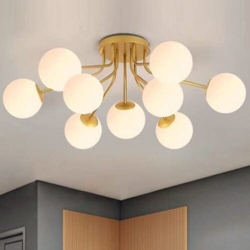 Nordic-Milk-White-Glass-Ball-Luzes-de-teto-Lustre-LED-Sala-de-estar-e-quarto-Techo Luminária sobrepor bolas de vidro