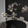 Glass-Ball-Chandelier-for-Dining-Table-Bubble-Lamp-Shade-Ilumina-o-LED-interior-Ring-Light-Designer Lustre Moderno Átomo Bola Vidro