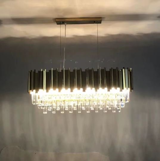 lustre Dourado de cristal redonda para sala de TV Lustre Acabamento Aço Inoxidável e Cristal K9