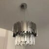 lustre prata de cristal redonda para sala de TV Lustre Acabamento Aço Inoxidável e Cristal K9