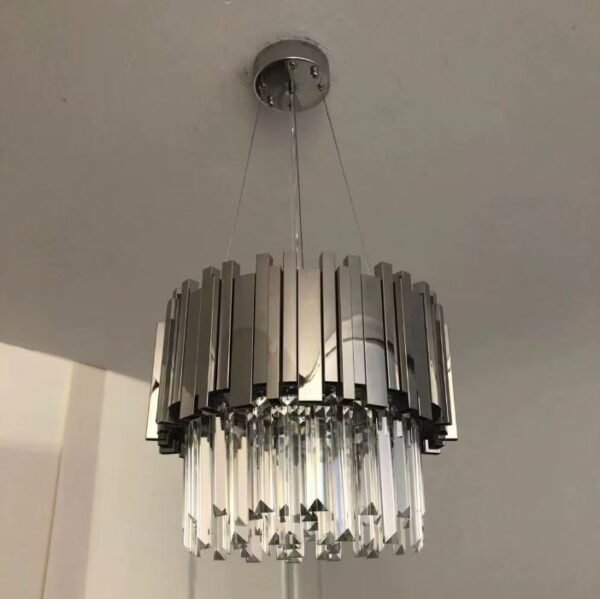 lustre prata de cristal redonda para sala de TV Lustre Acabamento Aço Inoxidável e Cristal K9