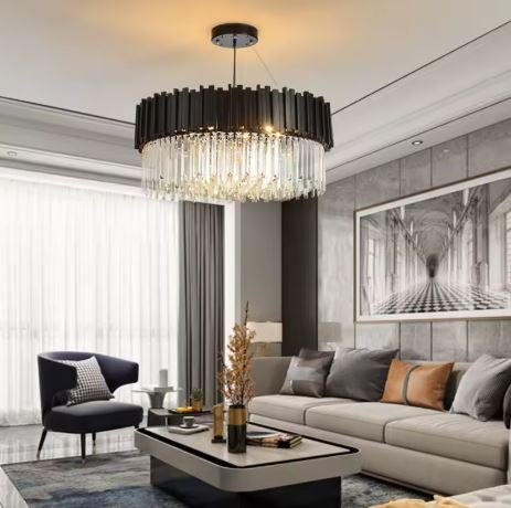 lustre redondo para sala de estar Lustre Acabamento Aço Inoxidável e Cristal K9