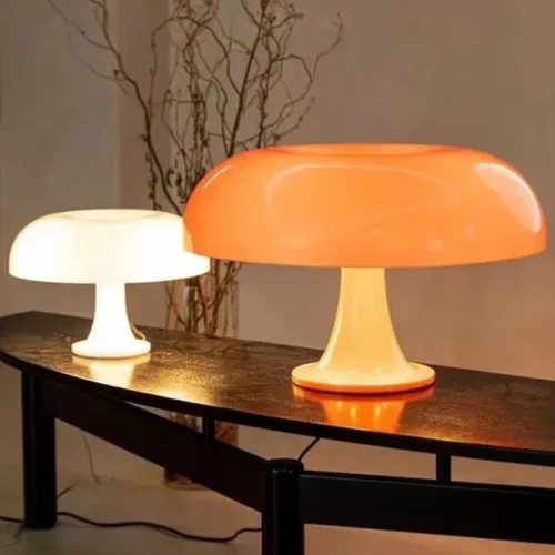 Moderno-Simples-LED-Laranja-Branco-Cogumelo-Table-Lamp-Designer-Internacional-Quarto-Cabeceira-Decora-o-Atmosfera-Table Abajur Design Cogumelo Cores Laranja ou Branco