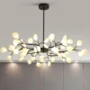 Moderno-led-firefly-lustres-de-ouro-preto-rvore-ramo-luzes-decora-o-da-sala-luxo-para Lustre Galho Árvore Retorcido Com Pétalas de LED