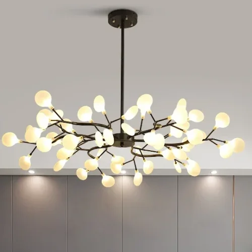 Moderno-led-firefly-lustres-de-ouro-preto-rvore-ramo-luzes-decora-o-da-sala-luxo-para Lustre Galho Árvore Retorcido Com Pétalas de LED