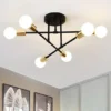 Nordic-Minimalista-LED-Pendant-Light-L-mpada-do-teto-Chandelier-Adequado-para-Quartos-Salas-Preto-Ouro Luminária Sobrepor Thomas Edson Moderna Lâmpada Aparente