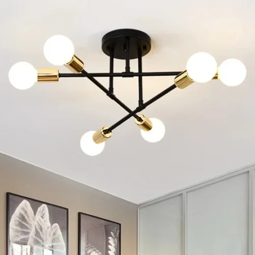 Nordic-Minimalista-LED-Pendant-Light-L-mpada-do-teto-Chandelier-Adequado-para-Quartos-Salas-Preto-Ouro Luminária Sobrepor Thomas Edson Moderna Lâmpada Aparente