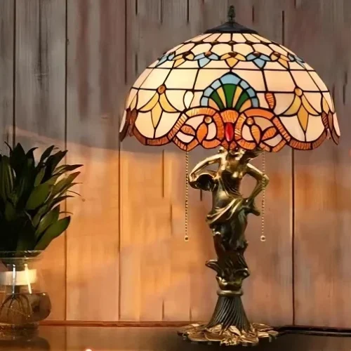 Se6148df82e0d4041a87f7a9bf82db5abR Abajur Clássico Vitral Design Europeu Mediterrâneo
