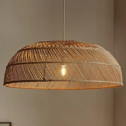 Semic-rculo-Rattan-L-mpada-Handmade-Vintage-Pendant-Lights-para-Restaurantes-Hot-Pot-Sala-de-jantar Lustre Semicírculo Rattan Rústico | Comprar com Frete Grátis