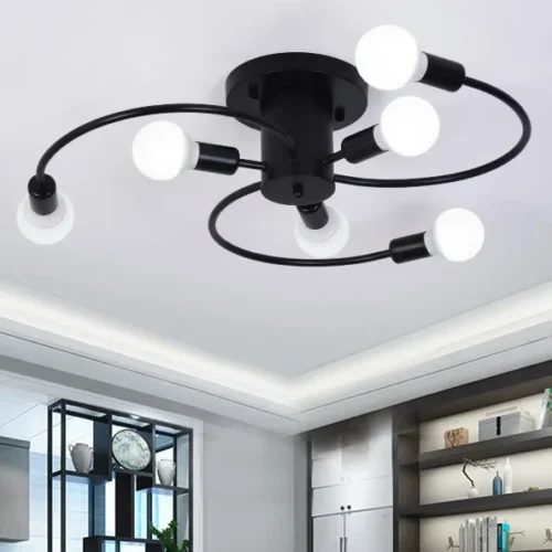 Ferro-LED-teto-lustre-para-ilumina-o-interior-l-mpada-moderna-para-sala-de-estar-decora Luminária Sobrepor Moderna Luz Aparente
