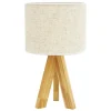 LED-Wooden-Bedside-Lamp-Candeeiro-de-Mesa-Trip-Retro-Linen-Lamp-Shade-Desktop-Ilumina-o-Decorativa Abajur Tripé de Madeira e Cúpula Redonda Tecido Branco