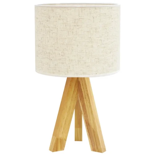 LED-Wooden-Bedside-Lamp-Candeeiro-de-Mesa-Trip-Retro-Linen-Lamp-Shade-Desktop-Ilumina-o-Decorativa Abajur Tripé de Madeira e Cúpula Redonda Tecido Branco