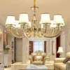Modern-Gold-Metal-LED-Lustres-Ilumina-o-Sala-De-Estar-Sala-De-Jantar-Lumin-ria-Decora-1 Lustre Clássico Dourado Detalhes Vidro e Cúpulas Brancas
