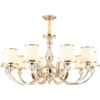 Modern-Gold-Metal-LED-Lustres-Ilumina-o-Sala-De-Estar-Sala-De-Jantar-Lumin-ria-Decora Lustre Clássico Dourado Detalhes Vidro e Cúpulas Brancas