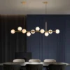 Modern-LED-Chandeliers-para-Home-Decor-Luzes-penduradas-Sala-de-estar-Sala-de-jantar-Ilumina-o-3 Lustre Retangular Moderno Com Bolas de Vidro