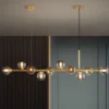 Modern-LED-Chandeliers-para-Home-Decor-Luzes-penduradas-Sala-de-estar-Sala-de-jantar-Ilumina-o Lustre Retangular Moderno Com Bolas de Vidro