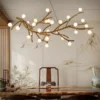Nordic-Retro-LED-Teto-Pendant-Lights-Lustre-para-sala-de-estar-quarto-ramo-de-rvore-arte-2 Lustre Rústico Galho Madeira e Bolas Brancas | Entrega em Todo Brasil