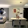 Lustre Preto Linear Alumínio Em Curva e Luz de LED