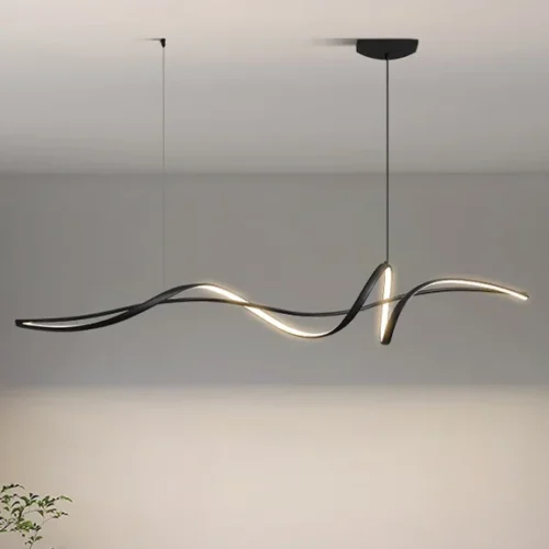 Sala-de-jantar-l-mpada-pingente-ilumina-o-moderna-minimalista-l-mpada-da-sala-de-jantar Lustre Preto Linear Alumínio Em Curva e Luz de LED