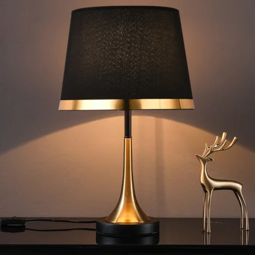 Vintage-chifre-tipo-mesa-luz-cabeceira-mesa-noite-l-mpada-abajur-tecido-decora-o-home-em Abajur Moderno Sofisticado Dourado e Preto