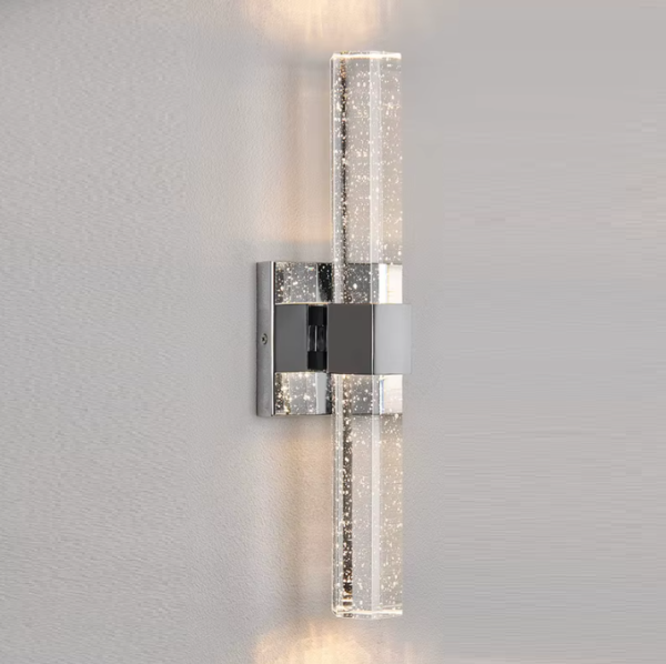 arandela de vidro com bolhas de ar meterial cromado marca miresa Arandela Moderna De Vidro Com Bolhas De Ar
