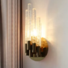 arandela moderna dourada tubular vidro marca miresa Arandela De Vidro e Metal Dourado