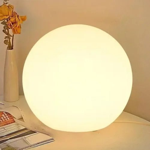 Abajur Bola Branca Leitoso e Luz De Led