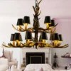LED-Deer-Horn-Chandelier-para-decora-o-de-sala-lumin-ria-de-resina-l-mpada-pingente-1 Lustre Rústico De Resina Com Cúpula Tecido Preta | Comprar com Frete Grátis